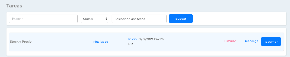 Tarea de Actualización de Stock y precio finalizad