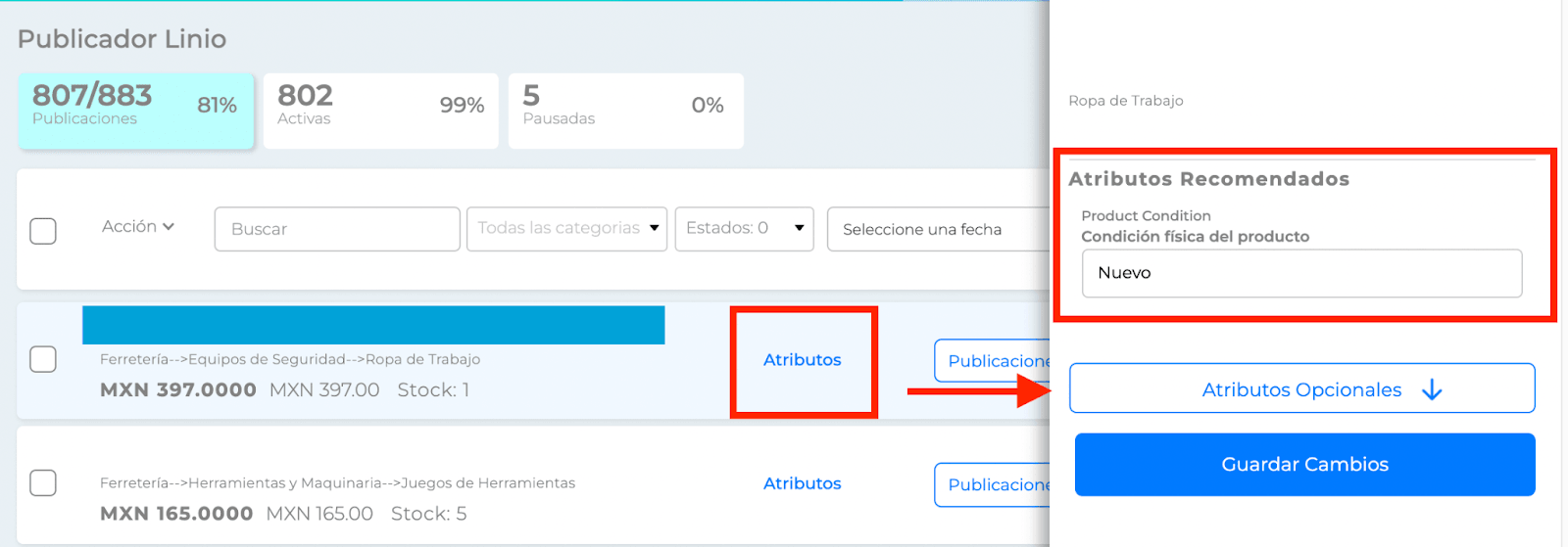 Atributos Linio