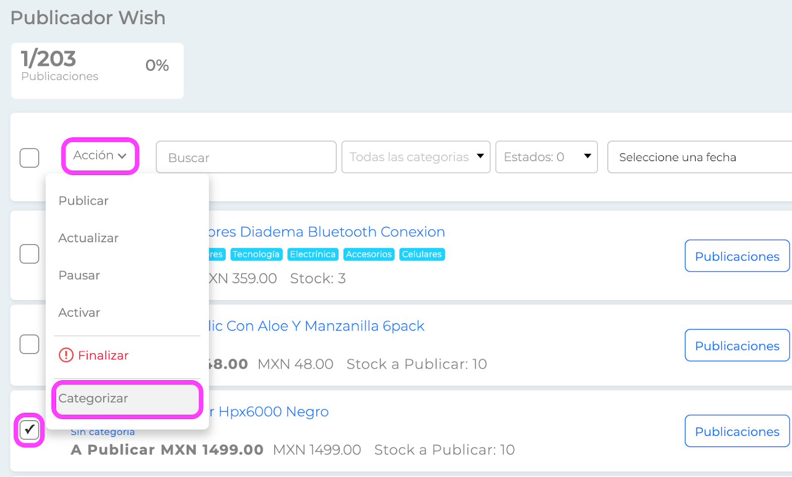 Categorización Wish