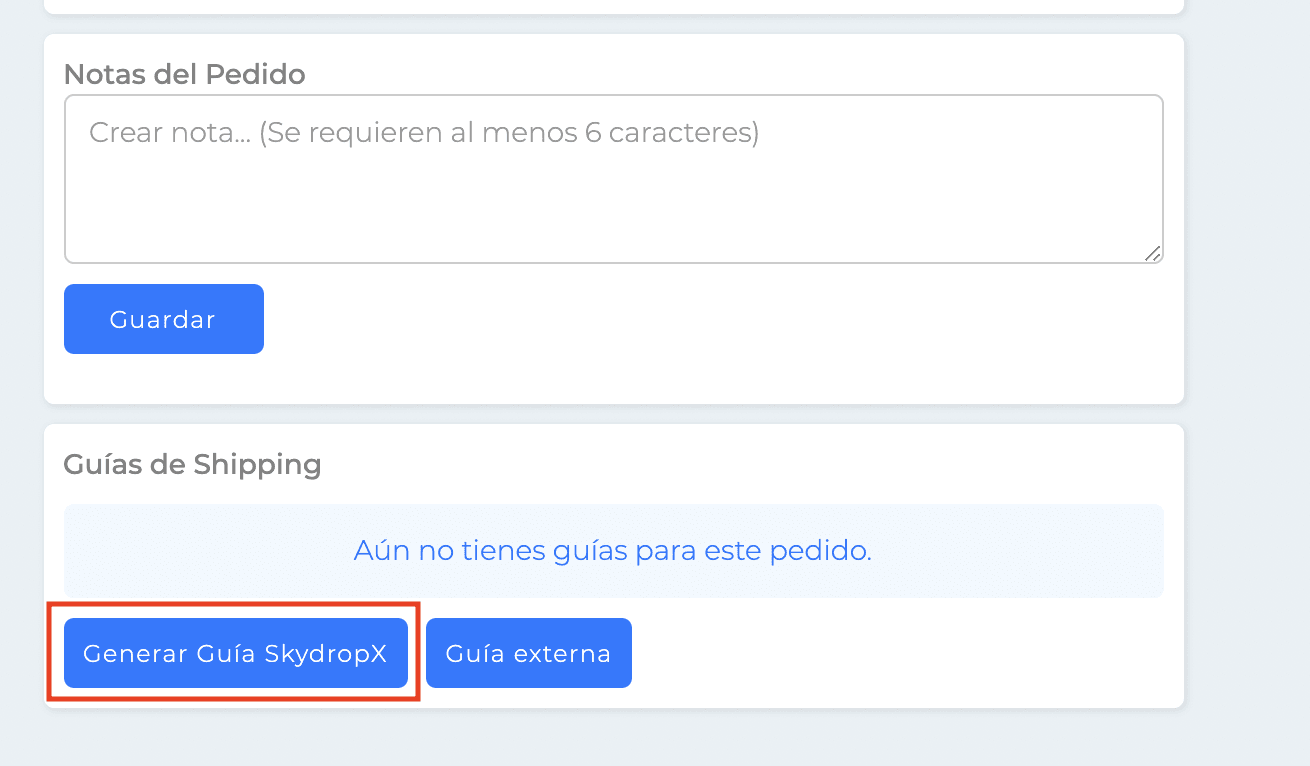 Generar guía Skydropx desde el detalle de la venta