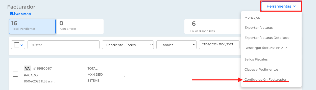 Configuración Facturador
