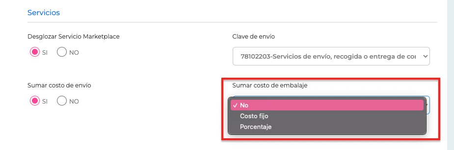 Costo de Embalaje