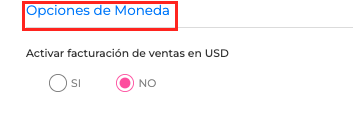Opciones de Moneda