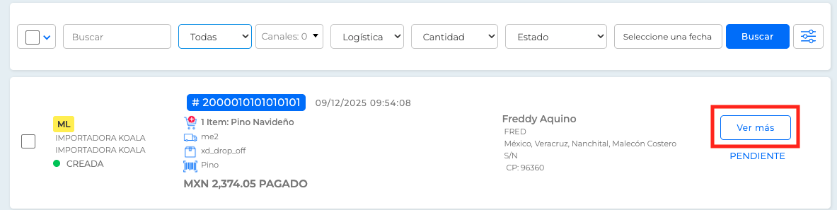 Detalle de las venta