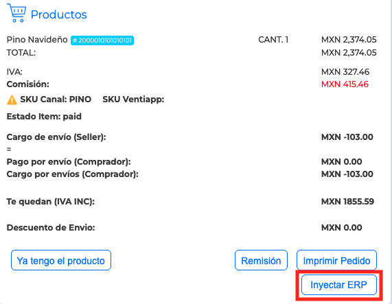 Inyección manual ERP
