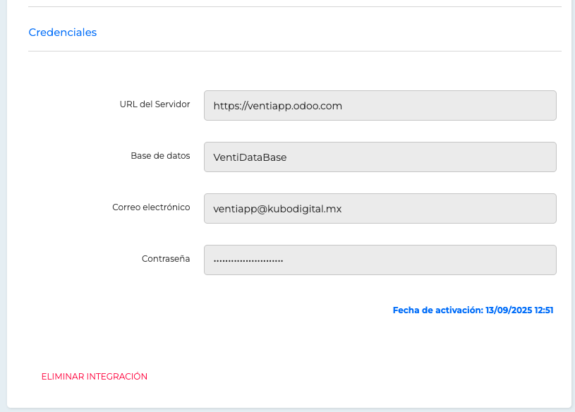 Credenciales de Odoo