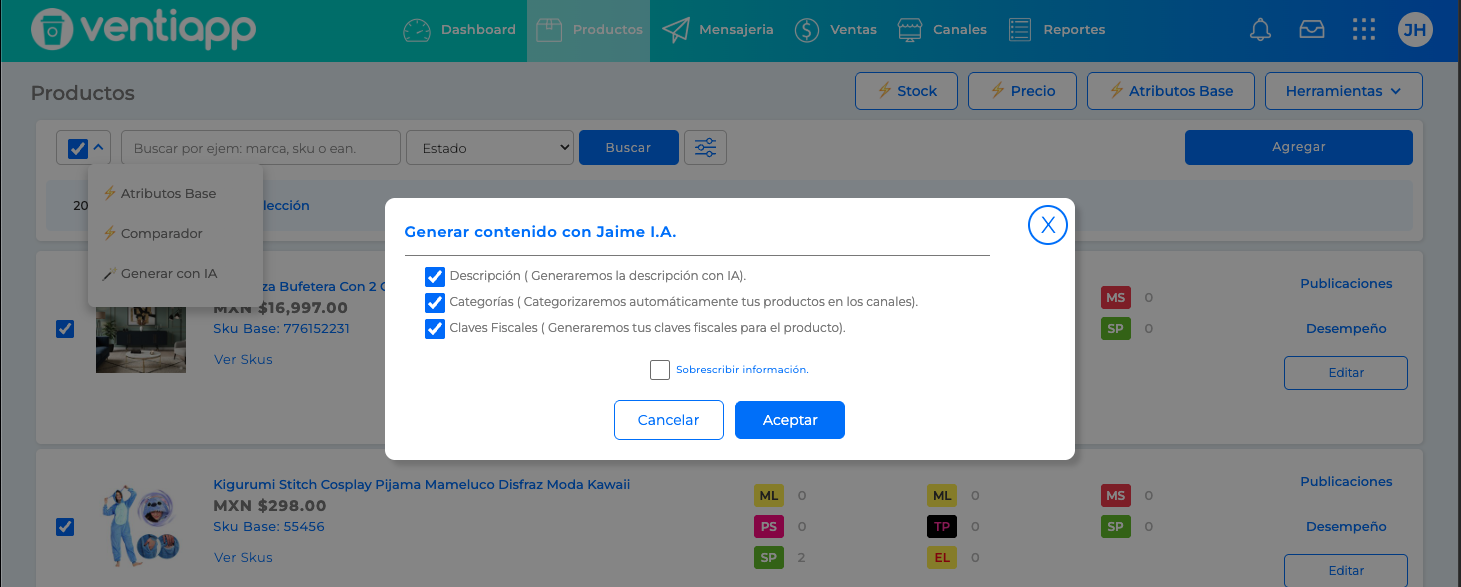 Productos - Generar información con IA de manera masiva