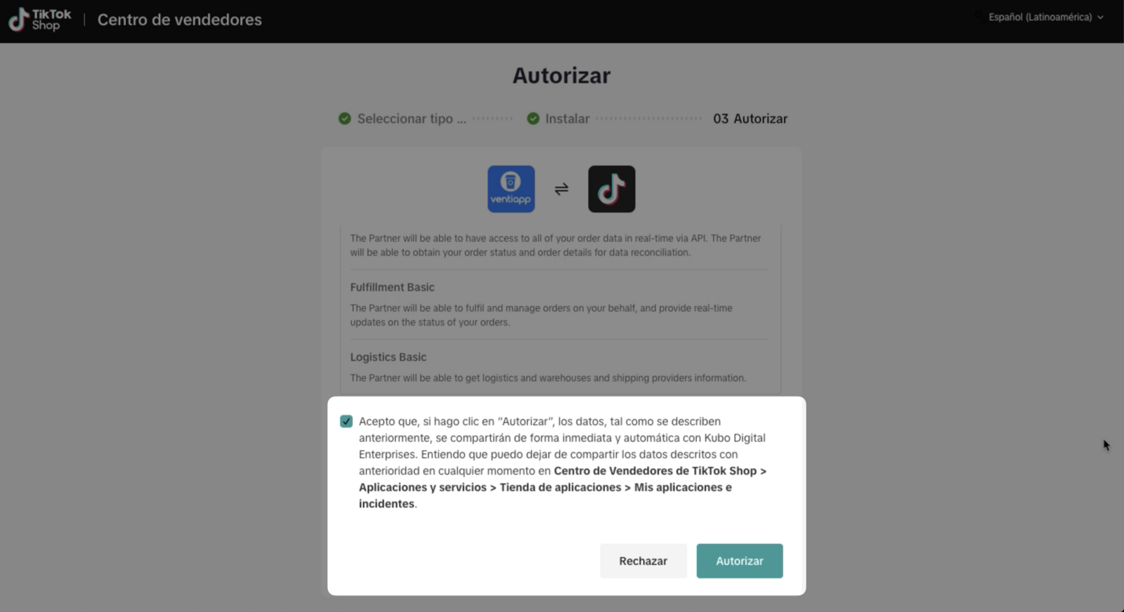 Autorizar acceso de Ventiapp