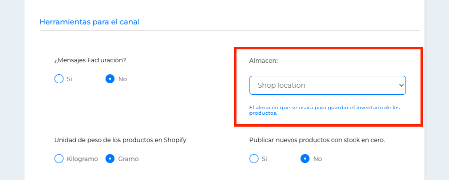 Configuración Shopify - Herramientas del canal