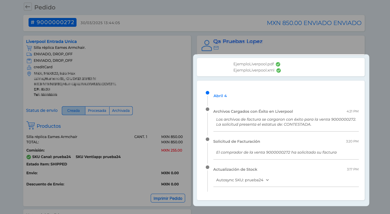 Venta de Liverpool con Solicitud Contestada
