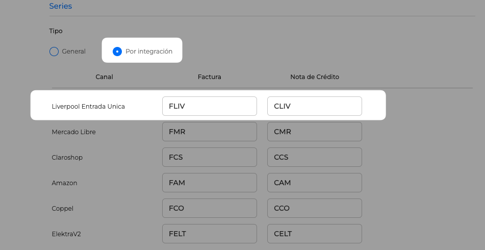 Series - Configuración Facturador