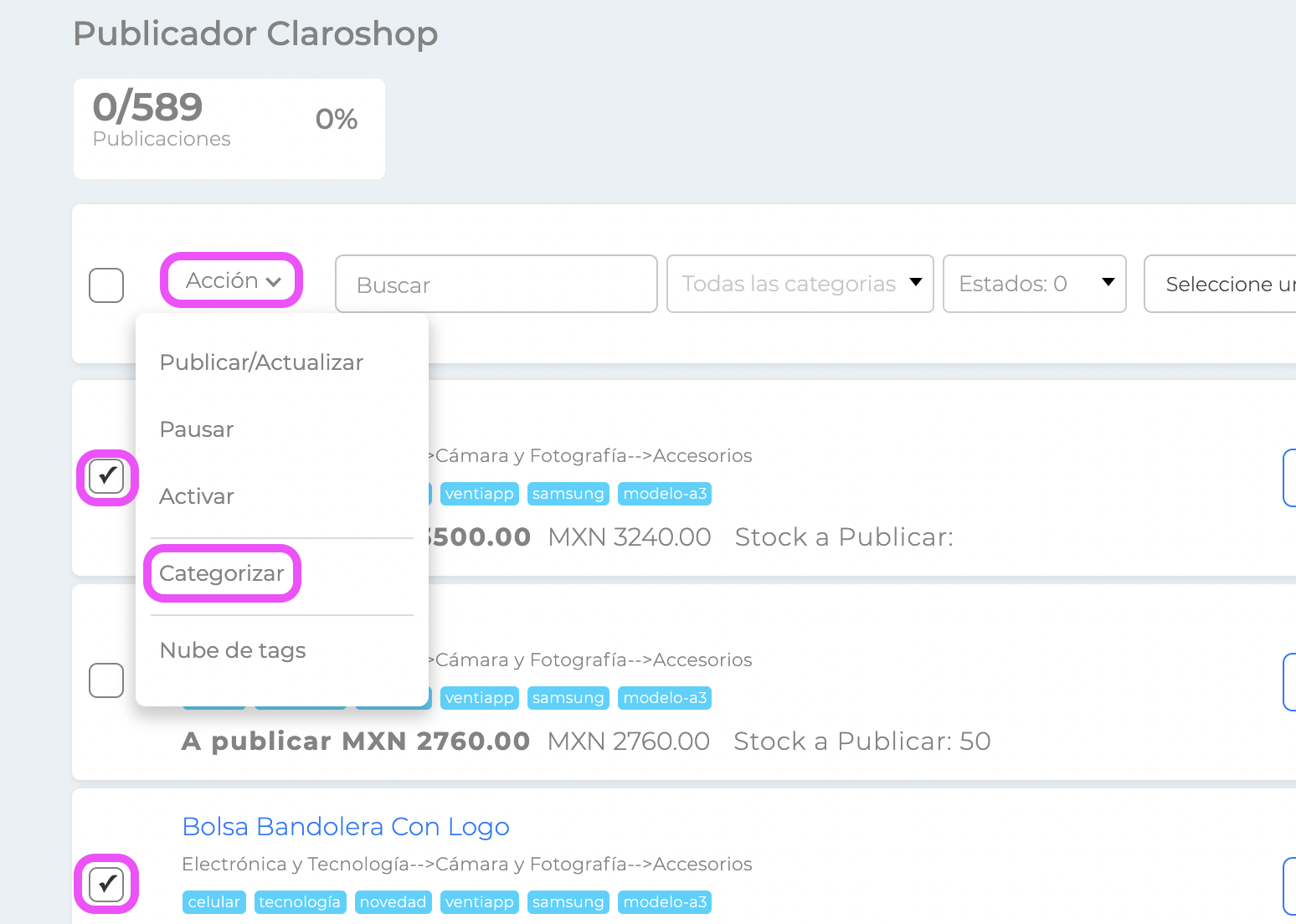 Categorización en Claroshop