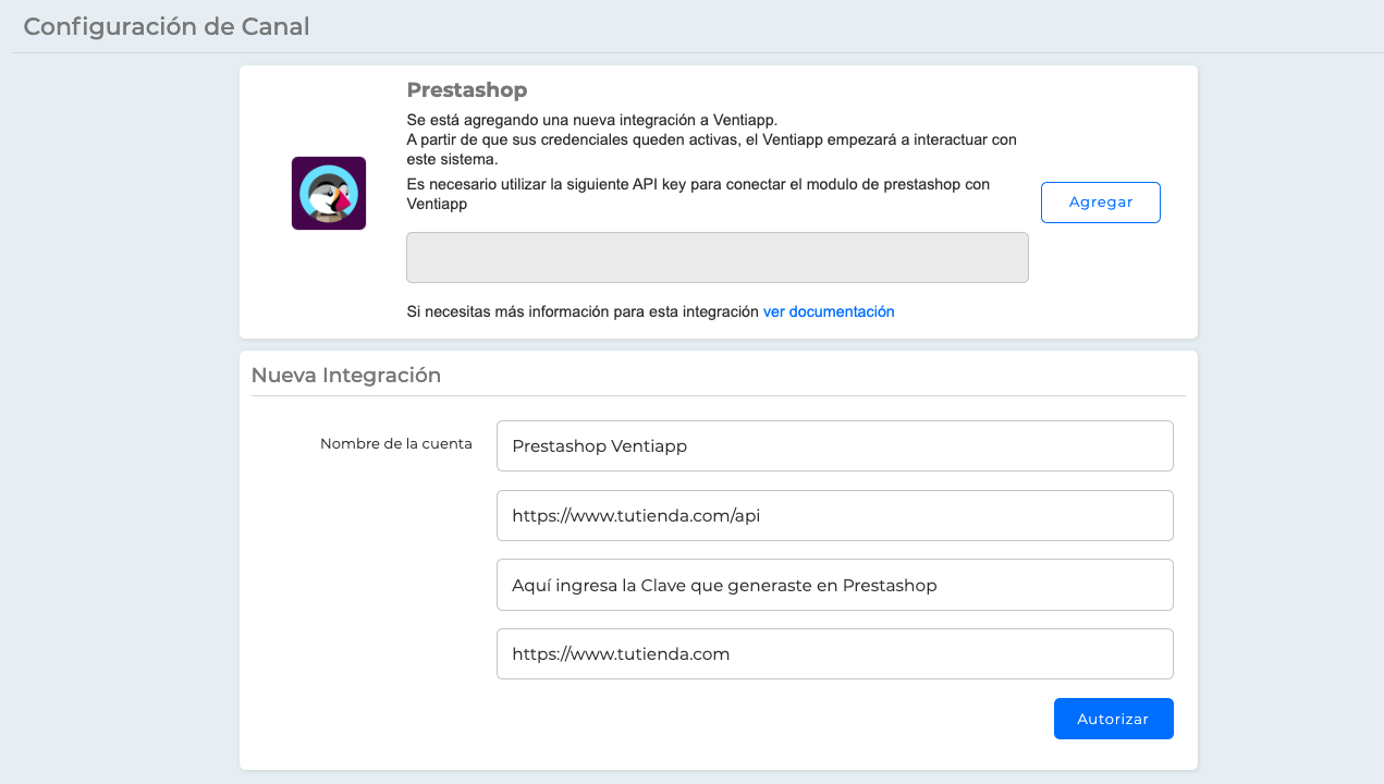 Configuración de Prestashop en Ventiapp