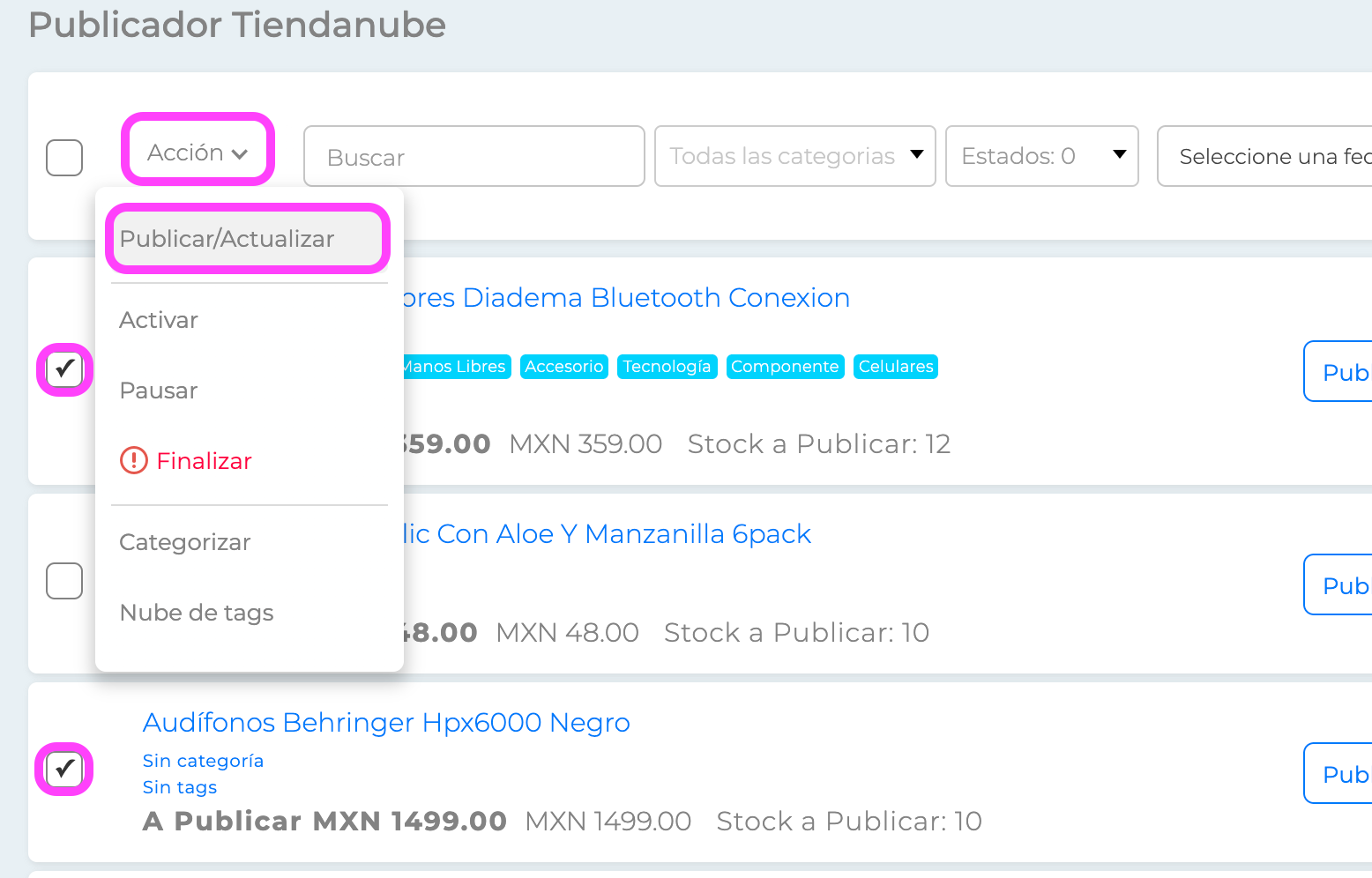 Publicador de Tiendanube