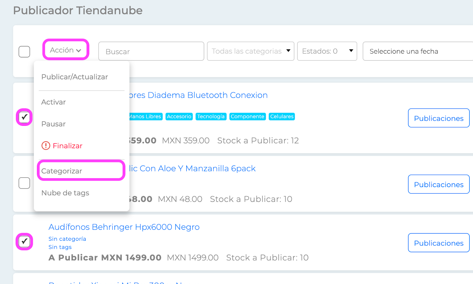 Categorización en Tiendanube