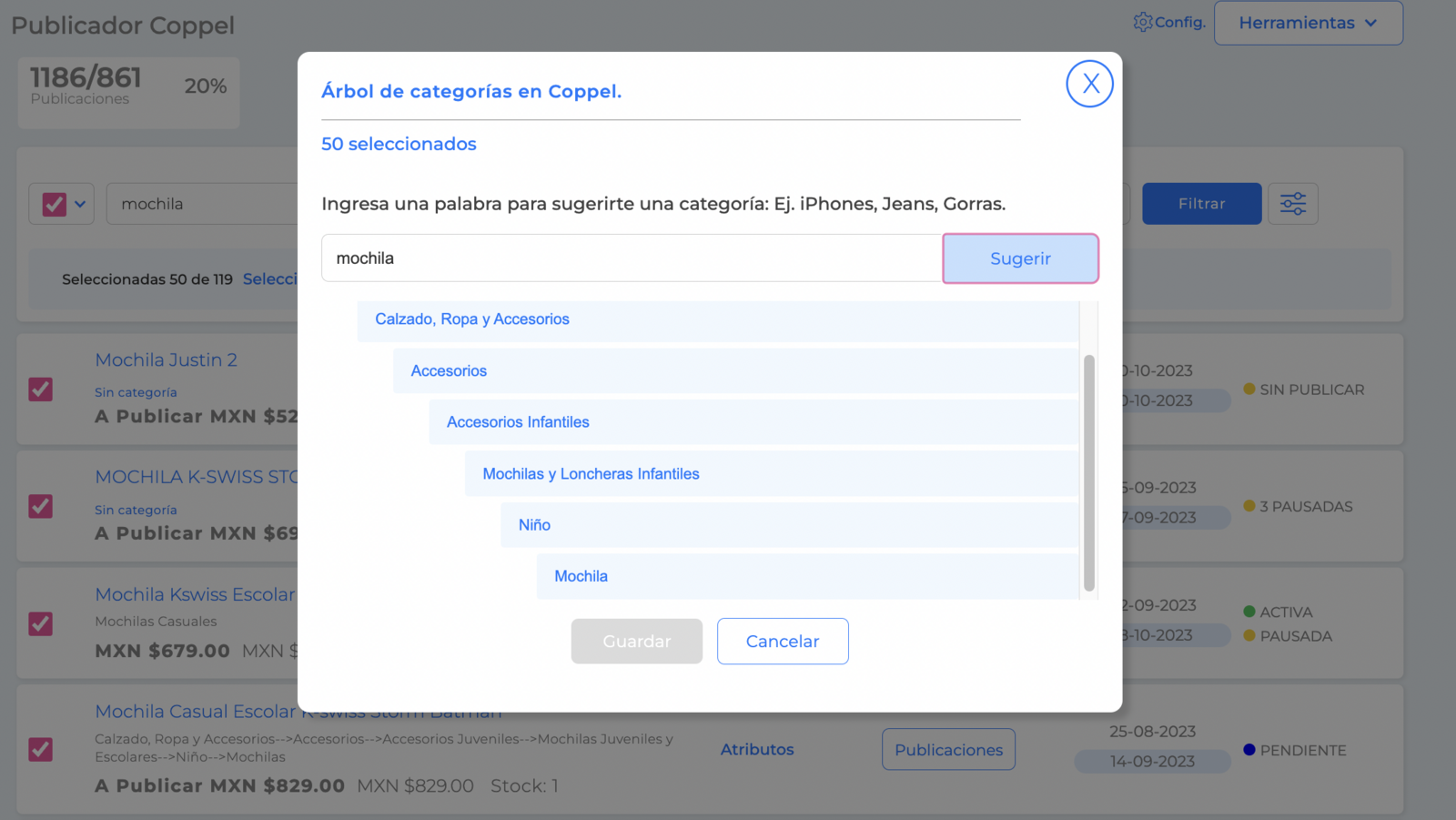 Árbol de categorías