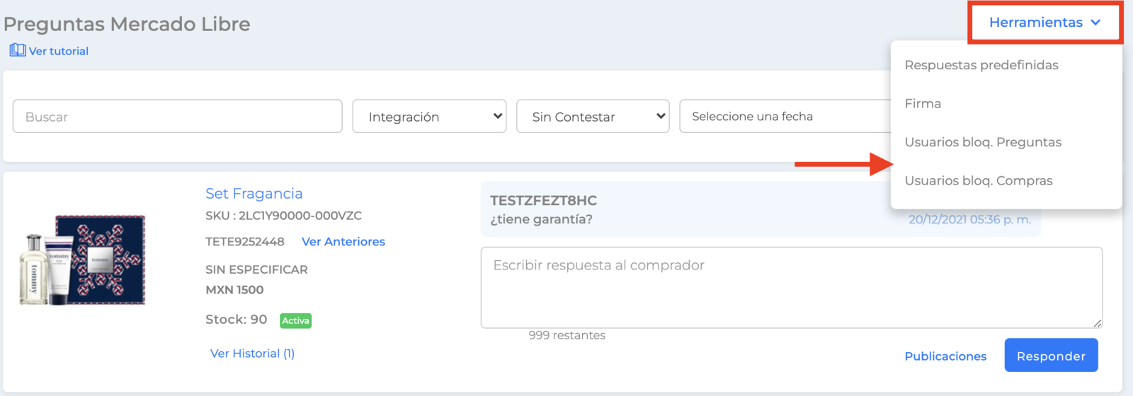 Herramientas: Usuarios bloq. Preguntas/Compras