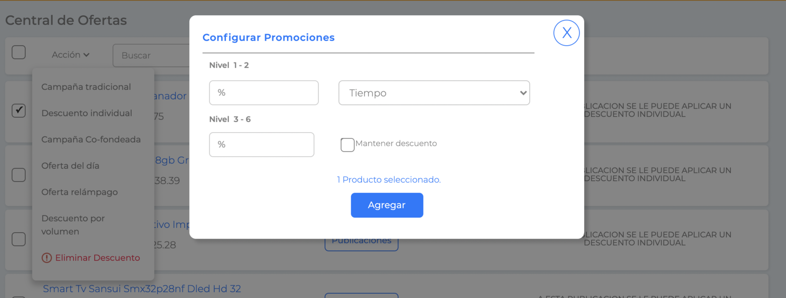 Configuración de descuento