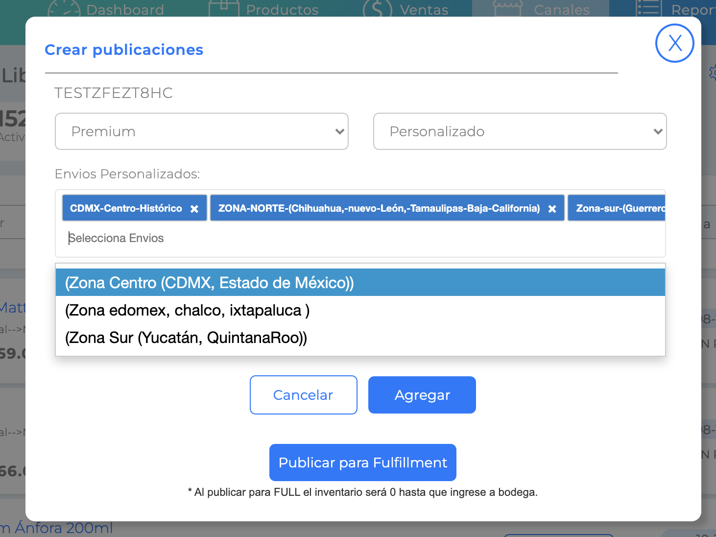 Asignación de Zonas de nuestros Envíos Personalizados