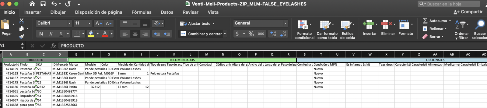 Excel por categoría