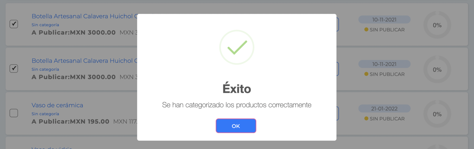Categorización creada con éxito