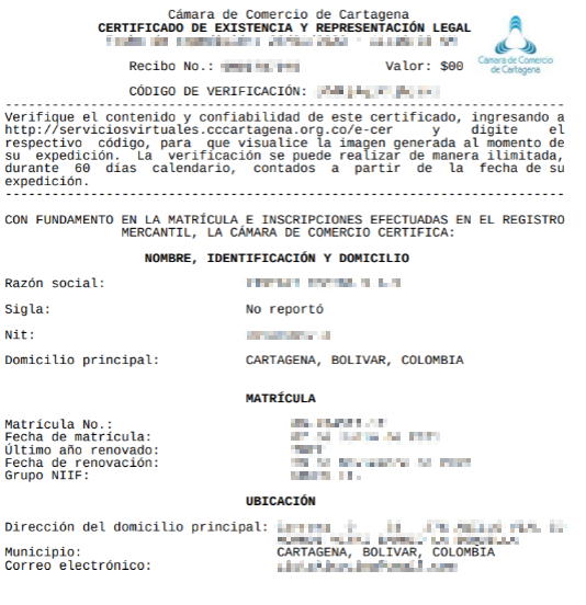 Certificado de existencia y representación legal