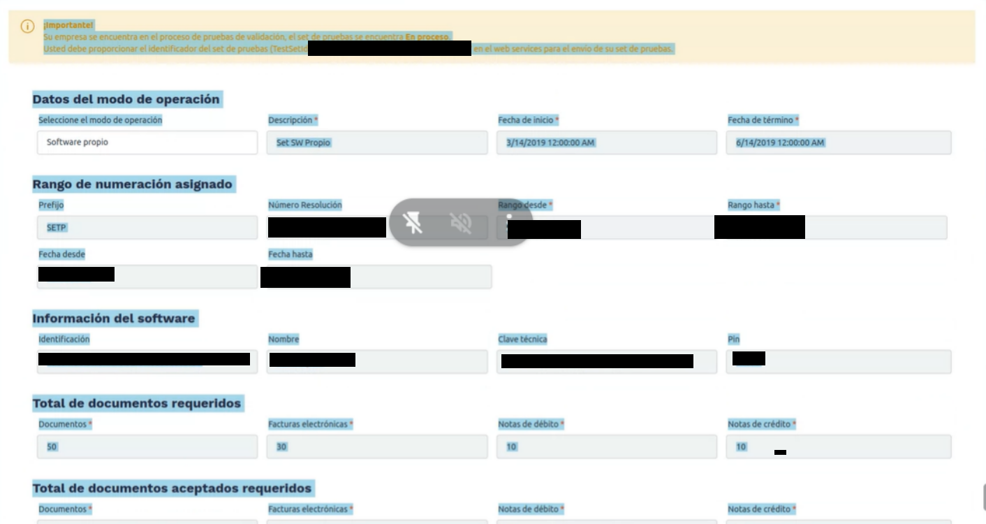 Datos del modo de operación