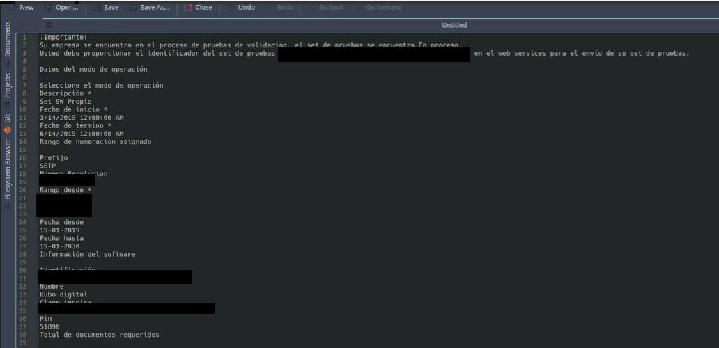 Archivo txt con la información de la pantalla anterior