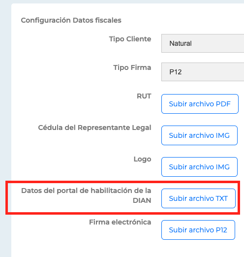 Configuración Datos fiscales