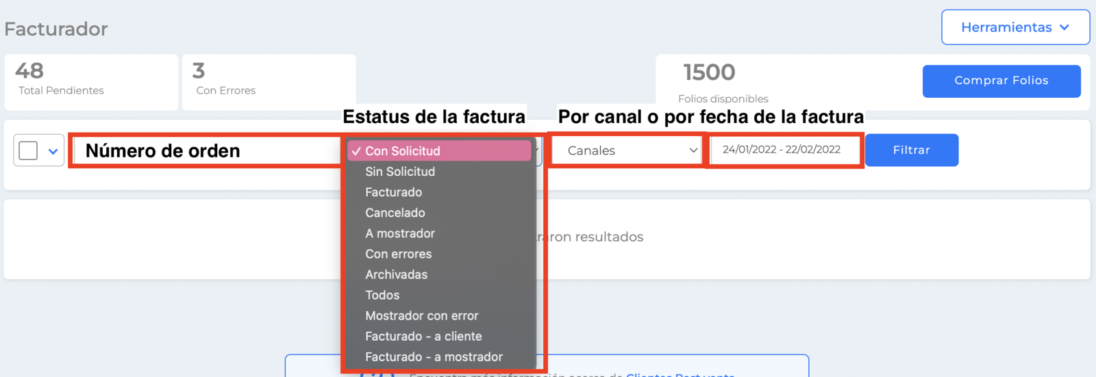 Filtrado: Facturador