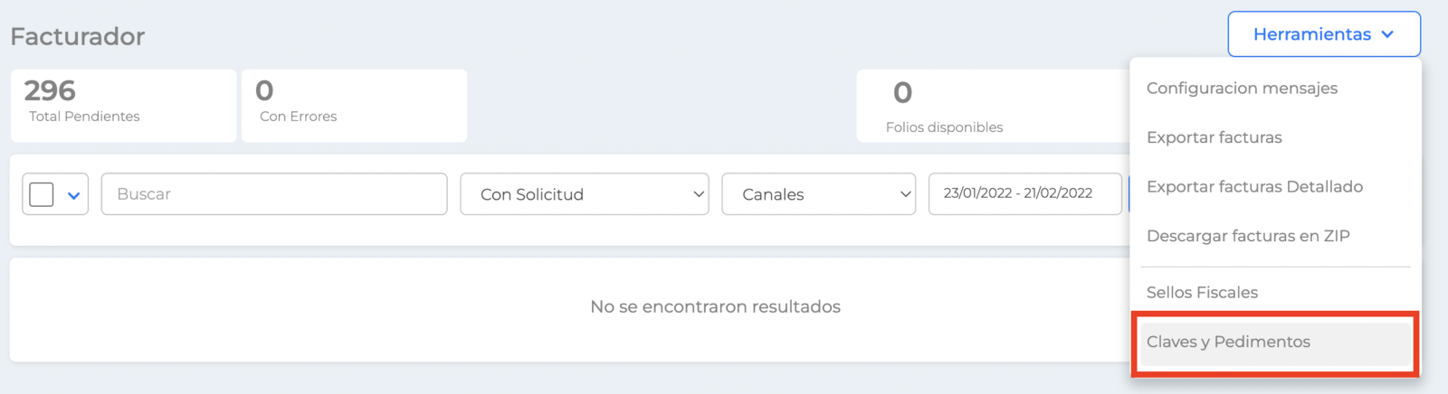 Facturador: Claves y pedimentos