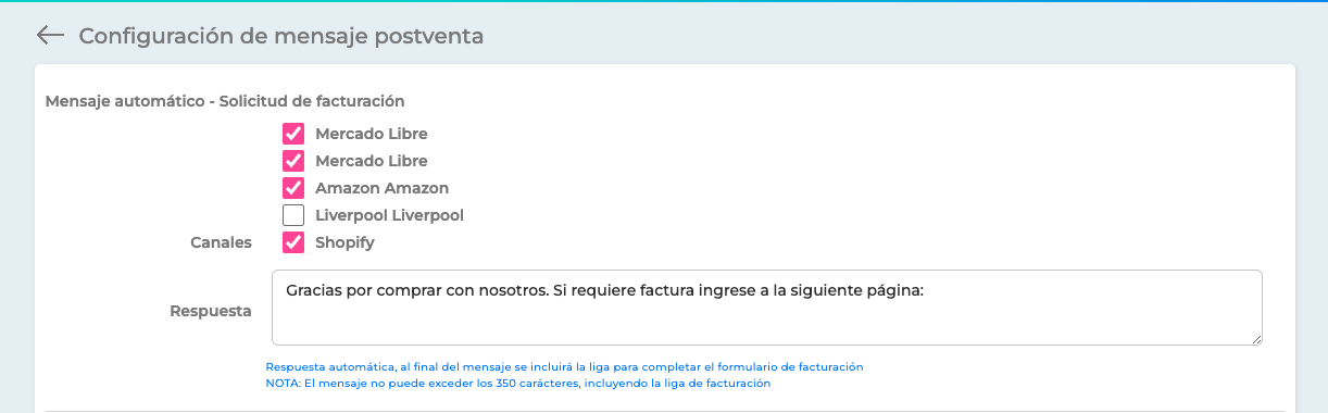Configuración de mensajes