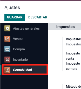 Panel de ajustes en Odoo