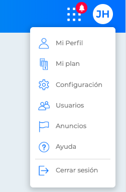 Opciones en menú del usuario