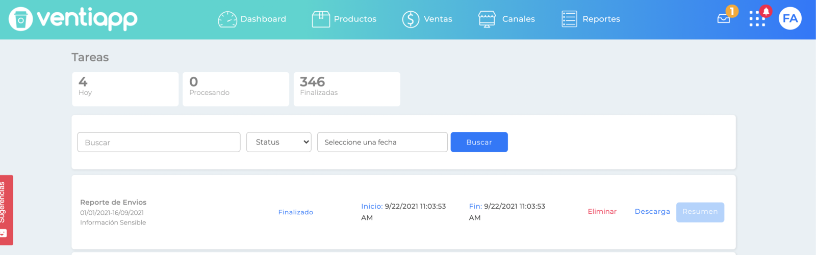 Tareas: Reporte finalizado